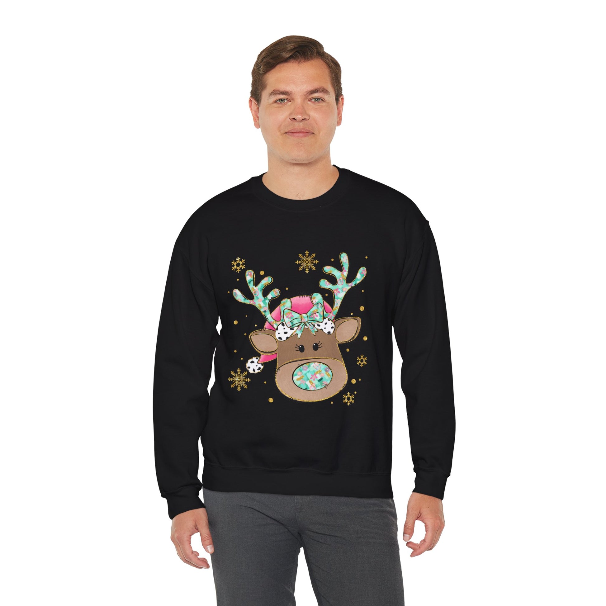 Cute Reindeer Holiday Sweatshirt for Women and Men - Ileana Marie Designs