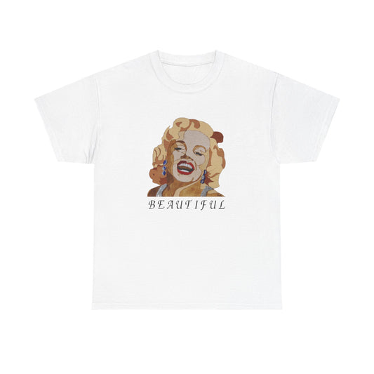 Marilyn Monroe 'Beautiful' Unisex Heavy Cotton Tee, Vintage Aesthetic Shirt, Pop Culture Apparel, Gift for Her, Trendy Graphic Tee